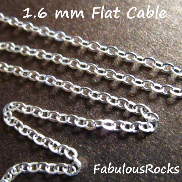 Sterling Silver Cable Chain, 2x1.6 mm  Flat Cable Links Wholesale, 1-500 feet Bulk Discount Footage Chain, UPGRADE Thicker chain  ss s80 hp