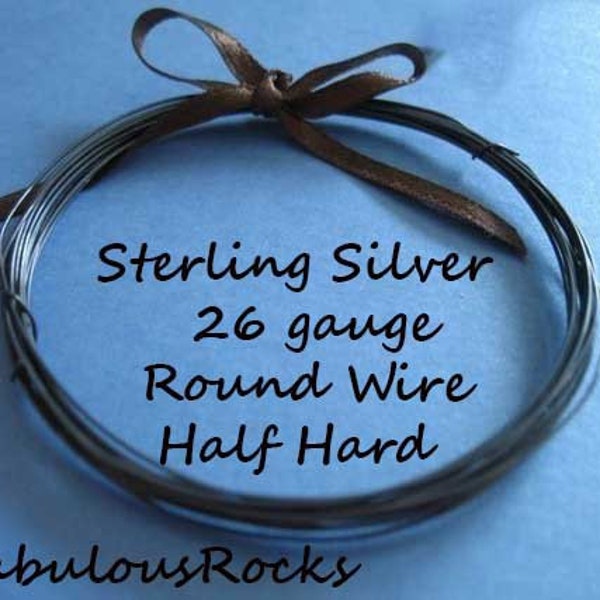 5-100 ft / Oxidized Sterling Silver Wire Wholesale  26 gauge ga g Round Wire, Half Hard, for wire wrapping WSS26 ox wh wp w solo w26