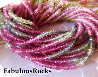 25-100 pcs / TOURMALINE Gemstone Beads Gems, Faceted Rondelles / Luxe AAA, 3-4 mm / pink rubellite green tourmaline october birthstone wt 34