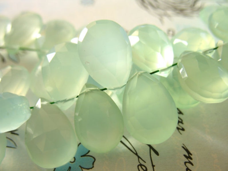 CHALCEDONY Pear Briolettes / 2-20 pcs, 10-12 mm, Large, SEAFOAM AQUA Blue Green, Faceted, wholesale brides bridal 1012 image 5