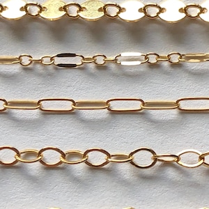 Gold Fill CHAIN, 14kt 14k Gold Filled Chain Bulk Cable Satellite Sequin Disc Rolo Long & Short Unfinish Necklace Chain Wholesale gs