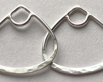 Sterling Silver Large Teardrop Earring Charms, Hammered Border, 25 x 25 mm