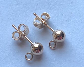 14k Gold Filled Ball Post Earrings, 4mm Ball with Loop