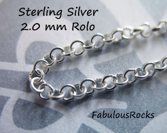1-100 ft / 2 mm Rolo Chain, Sterling Silver Necklace Chain Wholesale / 10-25% Off Discount, medium weight, unfinished bulk SS s51 hp solo