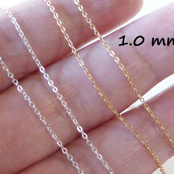 1-100 feet, Gold Filled Chain, 1 mm, Flat Cable Dainty Strong Tiny Gold Chain Wholesale Necklace Jewelry Supplies sgf19 s19 ss