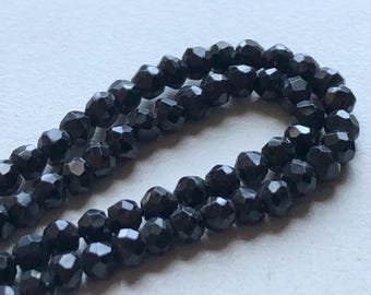 Black Spinel Rondelle Beads, AAA Luxe Faceted Gems (Half Strand)