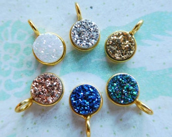 Druzy Pendant Charm, 8 mm, pick colorSterling Silver or 24k Gold Bezel Set  Gem, ap31.2 dr gcp8