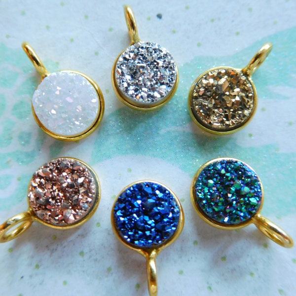 Druzy Pendant Charm, 8 mm, pick colorSterling Silver or 24k Gold Bezel Set  Gem, ap31.2 dr gcp8