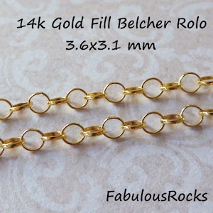Gold Filled ROLO Chain, 3.6x3.1 mm 14k 14kt Gold Fill Rolo Chain, Gold Belcher Rolo Necklace Chain Good Extender Jewelry Chain solo mgf67 z