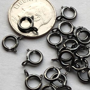 Sterling Silver Spring ring clasps, Oxidized silver,BULK, 6 mm, OPEN... 25 pieces, for small to medium chains ox