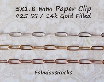 Sterling Silver Paper Clip Chain: 5x1.8mm Flat Cable, Unfinished Jewelry