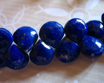 LAPIS LAZULI Heart Briolettes Gemstone Beads Faceted Lapis Gem, 8-11 mm, Dark Navy Blue with Pyrite Inclusions, September Birthstone solo