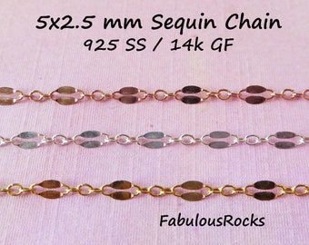 1 to 10 ft / Lace Chain SEQUIN Chain Double Bar Chain Lace Chain  2.5 mm  14k Gold Fill or Sterling Silver Necklace Chain Bracelet Chain m38