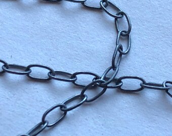 Oxidized Sterling Silver Cable Chain, Rounded Oval Links (3x2.5mm)