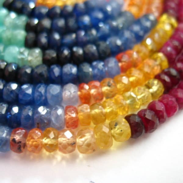 25-100 pcs, SAPPHIRE Sapphire EMERALD Ruby Rondelles Beads Gemstones Gems / Luxe AAA, 3-4 mm, May September July Birthstone 40  tr r e s