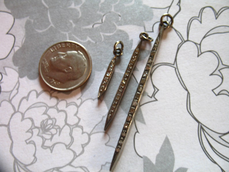 Spike Pendant Charm, Pave Diamond Spike Pendant, pick.. Small / Medium / Large, Oxidize Sterling Silver, vintage antique image 1