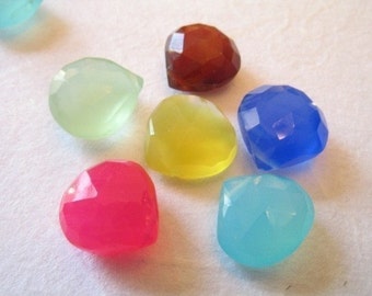 5-20 pcs, CHALCEDONY Heart Briolette Mix, Luxe AAA, 8.5-10.5 mm, Faceted, Small Chalcedony Beads, pink aqua blue yellow green purple 810