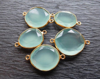 1-10 pcs / CHALCEDONY, Gemstone Connector Pendant Charm Link, 20-25 mm / Sterling Silver or 24k Gold Plated Bezel / Wholesale  GCL8.mm ll