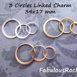 1-25 pcs / TRIPLE Linked CIRCLE Pendant Charm Link Jewelry Making Supplies Wholesale / 34x17 mm, 24k Gold Vermeil or Sterling Silver Links