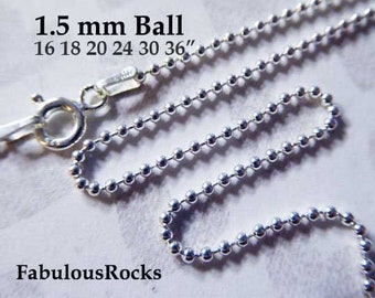 Sterling Silver 18" inch Beaded BALL CHAIN / 1.5 mm Finished Necklace Chain / Wholesale Jewelry Supply Chain / done solo D788.18 hp