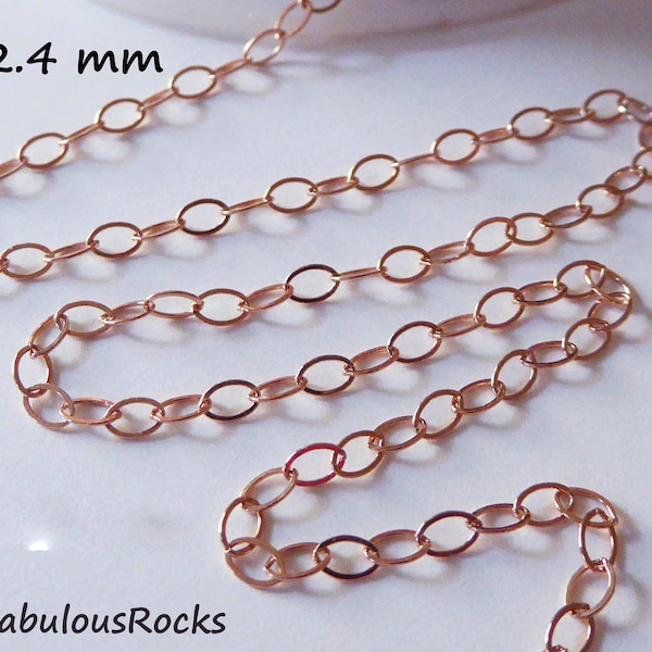 Rose Gold Filled Necklace Chain Jewelry Chain Wholesale, 14k Rose GF Chain, 2.4 mm Trace Chain  Unfinished Bulk Footage USA made / m3 mgf3