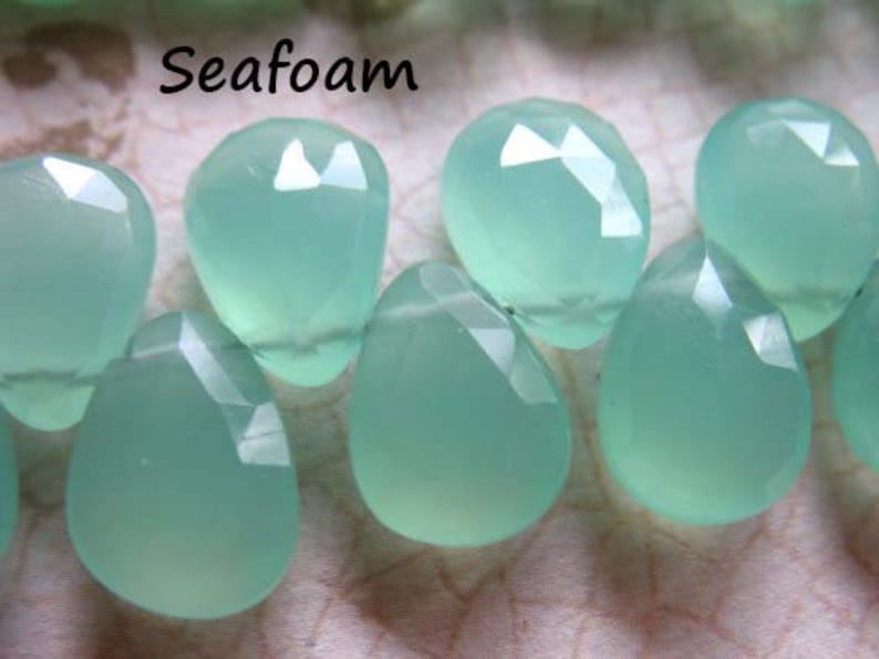 CHALCEDONY Pear Briolettes / 2-20 pcs, 10-12 mm, Large, SEAFOAM AQUA Blue Green, Faceted, wholesale brides bridal 1012 image 1