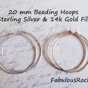 1-10 pairs / Small Gold Beading Hoops Earrings Earwires Ear Wires  Interchangeable Everyday Hoops,  0.8&quot; inch, 20 mm  ihs.p solo gfh20 bh V1
