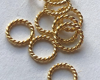 24K Gold Vermeil Twisted Jump Rings: 7mm, 18 Gauge