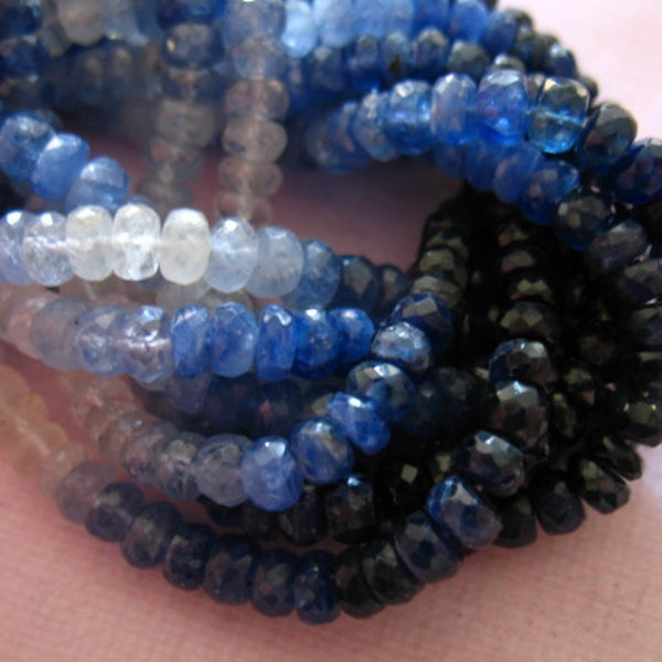 100 pieces 4-5 mm SAPPHIRE Rondelles Beads, Luxe AAA, Faceted Shaded, white to medium to dark blues... september birthstone..