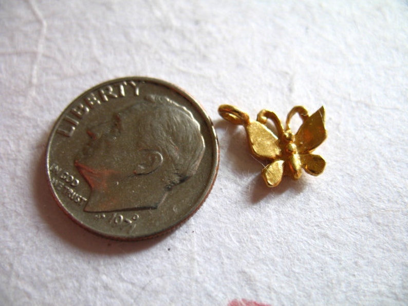 Puede incluir: Un dije de mariposa de color dorado. El dije es aproximadamente del tama&ntilde;o de una moneda de diez centavos.