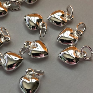 Sterling Silver Puffy Heart Charm: Matte Love Pendant (9x6.5 mm)