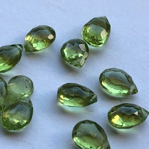Shop Sale.. .. Peridot Briolettes Pear, Luxe AAA, 6 pcs, 6-8 mm, Granny Apple Green Focals, faceted.. August birthstone 68