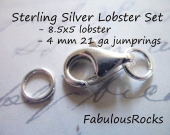 5-50 Sets / Sterling Silver Lobster Clasp and Jump Ring Sets, 12.5x5 mm, Wholesale Jewelry Supplie Jewelery Findings hp fc.s lc.1