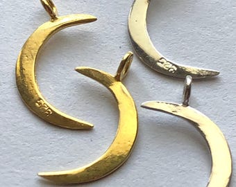 5 Sterling Silver Crescent Moon Charms, Skinny Astrology Pendants (16x10.5mm)