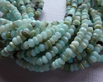 1/2 Strand, PERUVIAN OPAL Rondelles Beads, Luxe AAA, 3.5-4 mm, October birthstone aqua blue gray exotic wf