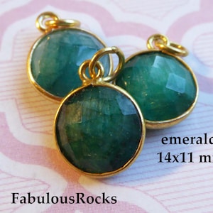 Emerald Gemstone Pendant: 24k Gold Plated Bezel, May Birthstone (14x11 mm) image 1