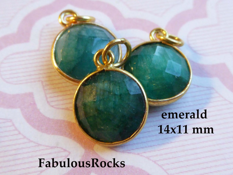 Emerald Gemstone Pendant: 24k Gold Plated Bezel, May Birthstone (14x11 mm) image 1