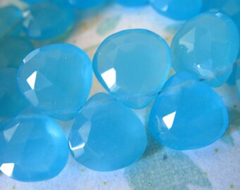 Apatite CHALCEDONY Briolettes Heart, Luxe AAA, 10-12 mm, Apatite Aqua Blue, faceted heart / brides bridal weddings something blue 1012