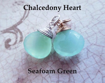 CHALCEDONY Add A Dangle Charm Pendant / Sterling Silver or 14k Gold Filled, SEAFOAM GREEN / Gift for Her Under 10 / gd fdv1.v1 solo gemdone