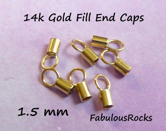 14k Gold Fill End Caps: 1.5mm Crimp End Tube Beads