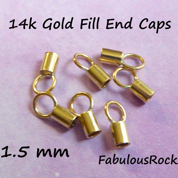 1.5 End Caps Crimp Ends Caps Crimp End Tube Beads Jewelry Findings, 1-50 sets, 14k Gold Fill for 1-1.4 mm chains  cet1.5 solo