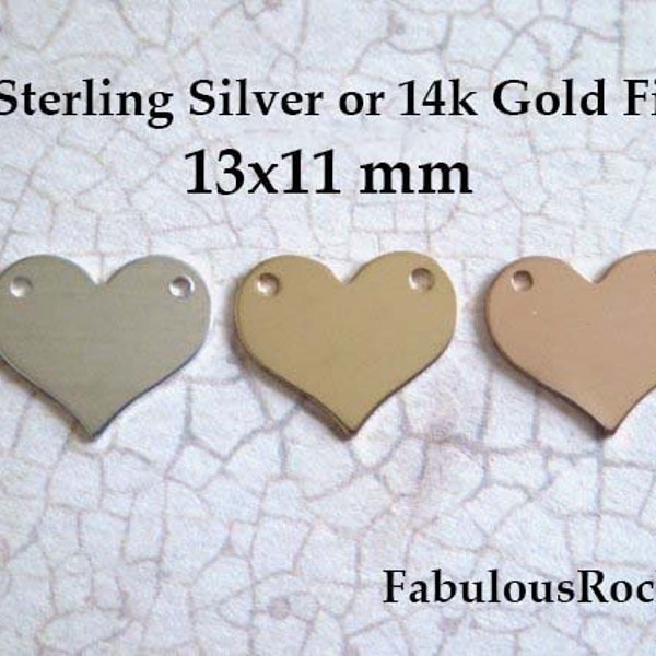 1 to 25 pc / Heart Pendant Heart Charm Heart Metal Blank / 13x11 mm, 14k Gold Fill or Sterling Silver / Charlize Theron blankheart ct.13 p