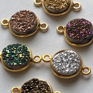 1-25 pc, DRUZY Drusy Bezel Gemstone connector LINK Pendant Charm / 11 mm, pick color / Sterling Silver or 24k Gold Plated / ap31.8 GCL.D9 ll