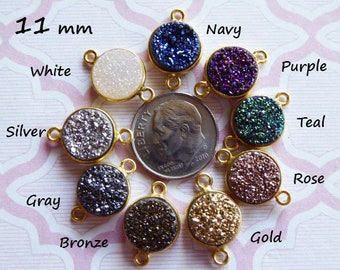 1-25 pc, DRUZY Drusy Bezel Gemstone connector LINK Pendant Charm / 11 mm, pick color / Sterling Silver or 24k Gold Plated / ap31.8 GCL.D9 ll
