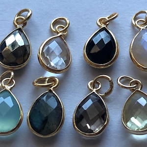 1-100 pcs / Gemstone Pendant Charm, TearDrop Tear Drop Bezel Gem Charm Pendant / 14x8.25 mm, 24k Gold Vermeil or Sterling Silver / gcp4 gp