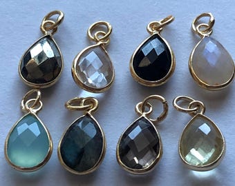 1-100 pcs / Gemstone Pendant Charm, TearDrop Tear Drop Bezel Gem Charm Pendant / 14x8.25 mm, 24k Gold Vermeil or Sterling Silver / gcp4 gp