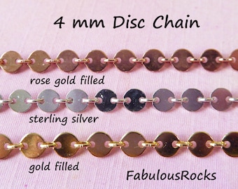 SEQUIN Chain Disc Chain Necklace Chain Bracelet Chain Wholesale  4 mm Round Disc, Sterling Silver or Gold Filled Disk Chain L88