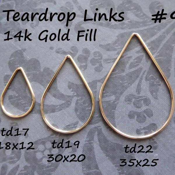 Teardrop Links Tear Drop Links Earrings Chandelier Ear Ring Findings, 1-10 pc, Sterling Silver or 14k Gold Fill  /  td22 td17 td19  f s solo