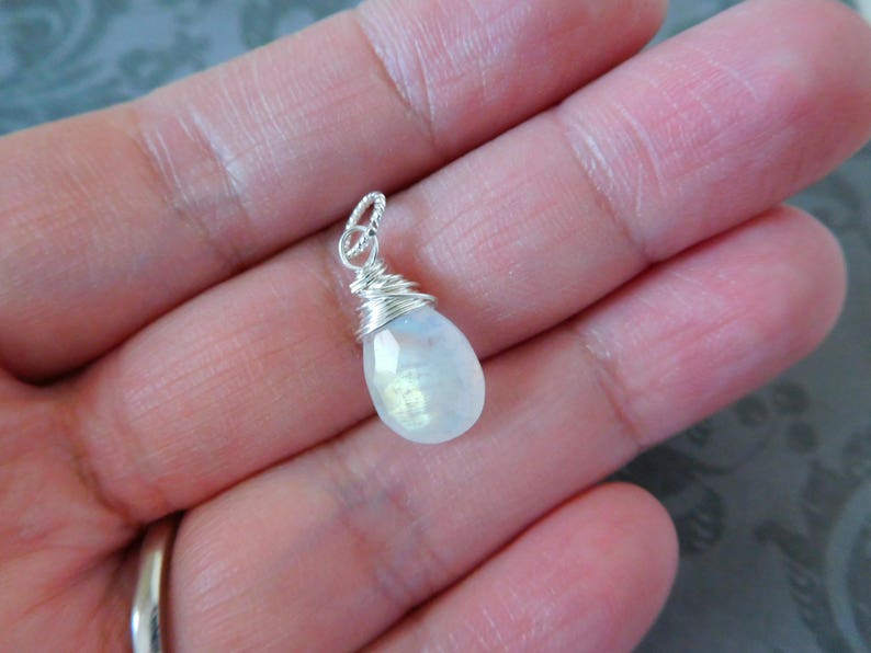 Moonstone Charm Pendant, smooth cut, Pear, 14k Gold Filled or Sterling Silve Wire Wrapped Gemstone Bridal Bridesmaids Gifts gd85a solo image 1