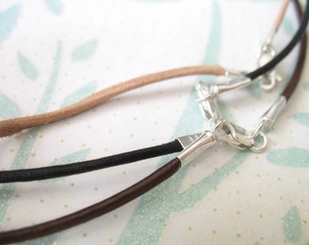 Leather Cord Necklaces Bulk with Sterling Silver Findings / 2 mm, natural, black, brown, 16-18-20-24-30" inches / choose 1-10 pieces, d20